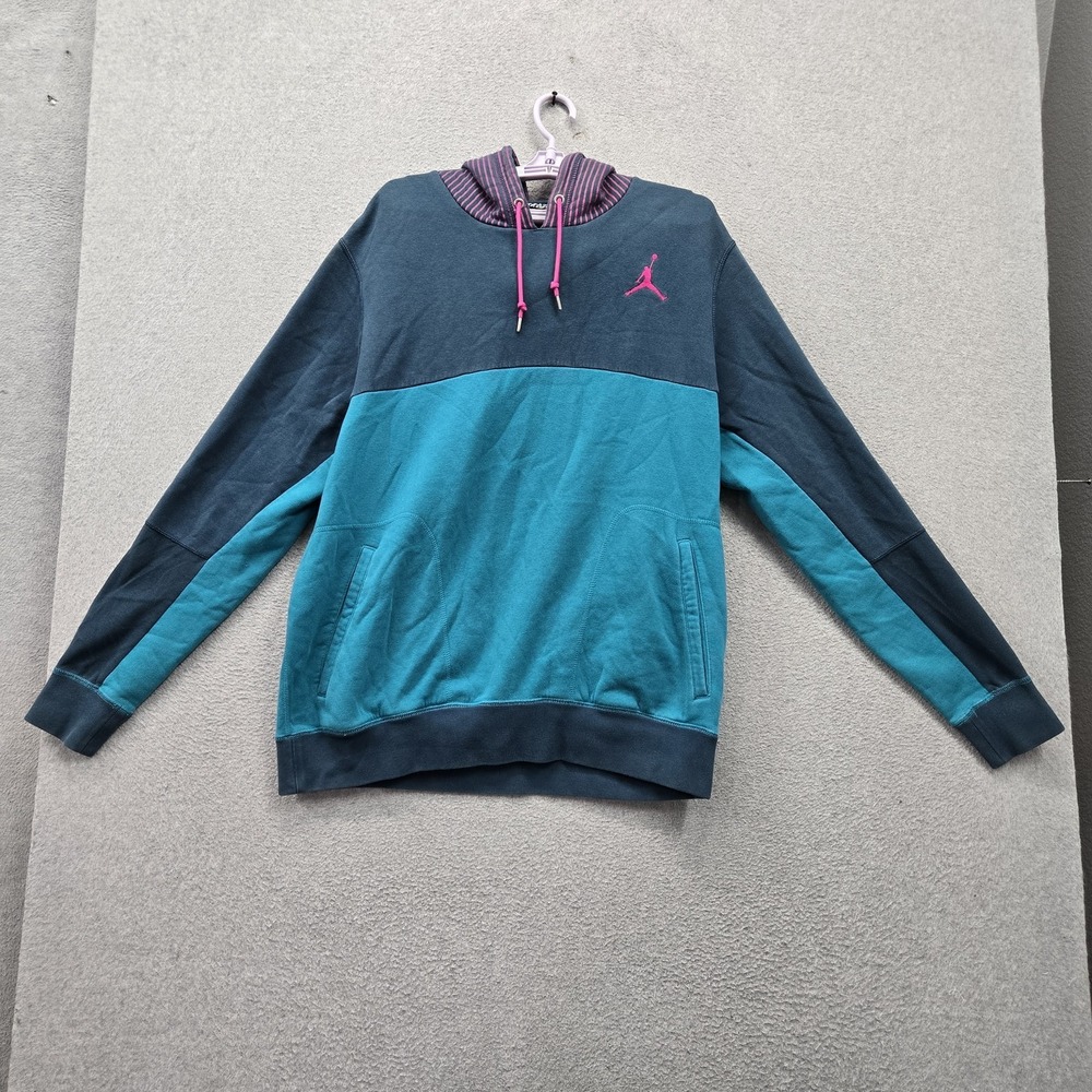 Jordan Men Hoodie XL Teal Embroidered Colorblock Fleece Jumpman Logo Activewear